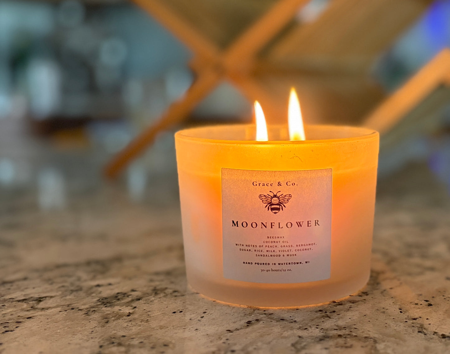 12oz Beeswax Candle in Moonflower